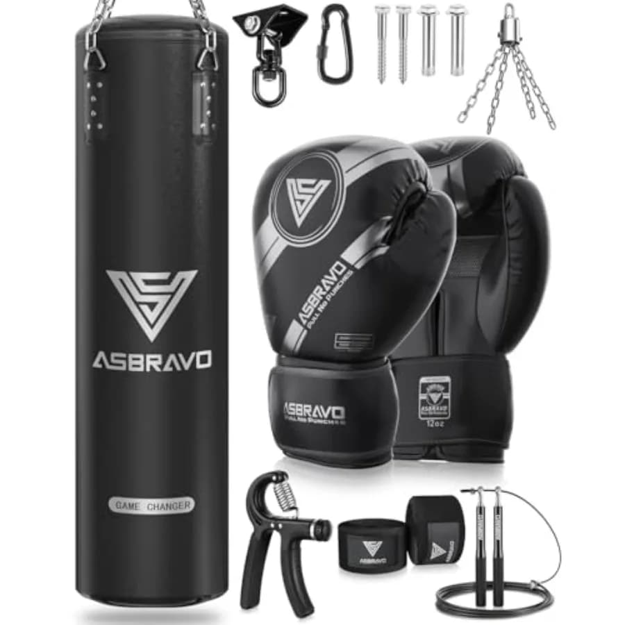 Sacco da Boxe per Palestra Domestica per Adulti, 4ft, in PU, Set con Guanti da 12OZ per Allenamento MMA, Muay Thai, Kickboxing, Non Imbottito