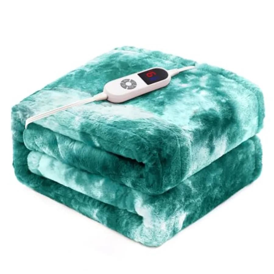 Coperta Elettrica Riscaldata 62"x84" Lussuosa Verde in Finta Pelliccia di Coniglio, Riscaldamento Rapido, Morbida e Soffice
