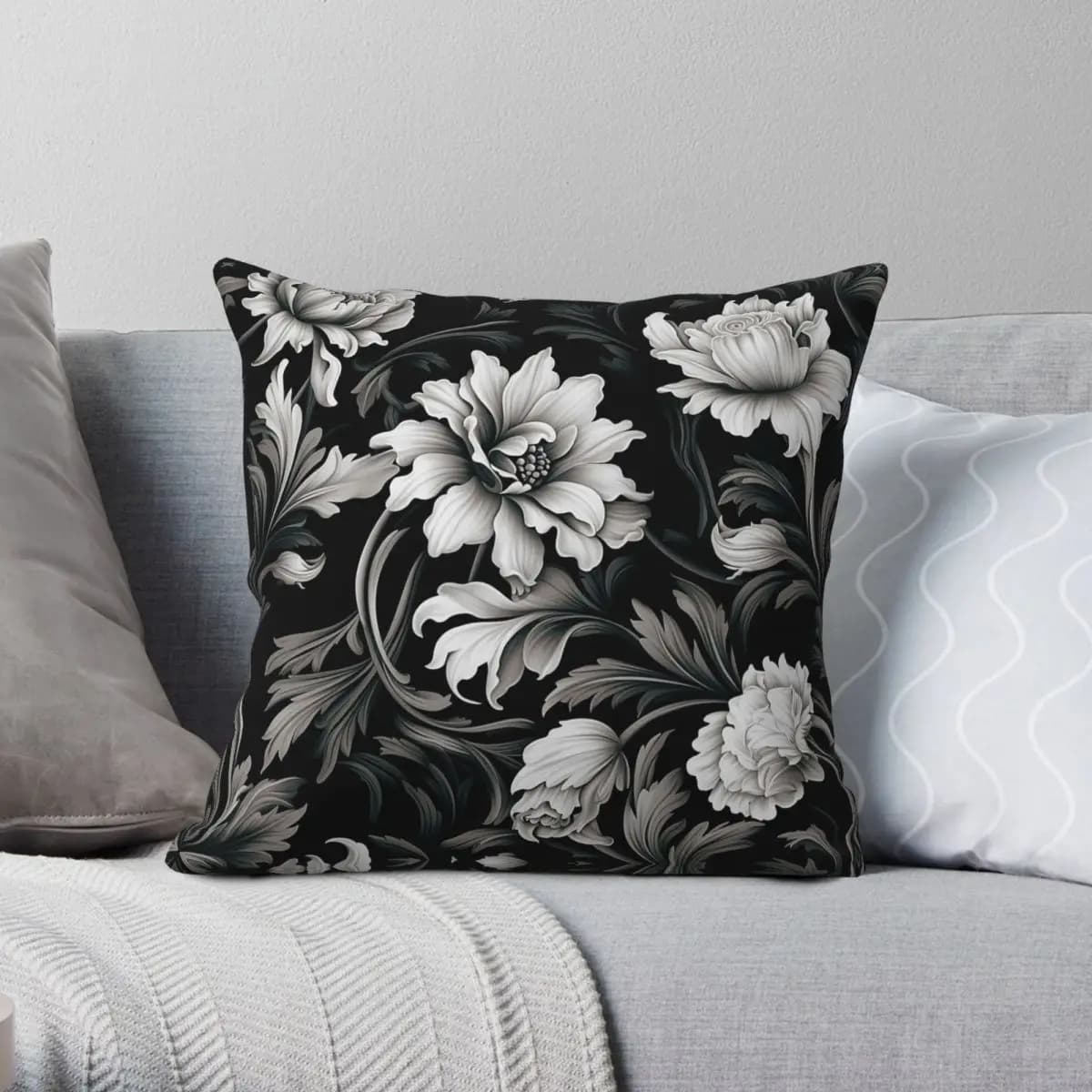 Classical Gothic Flowers Square Pillowcase Polyester Linen Velvet Pattern Zip Decor Sofa Seater Cushion Cover