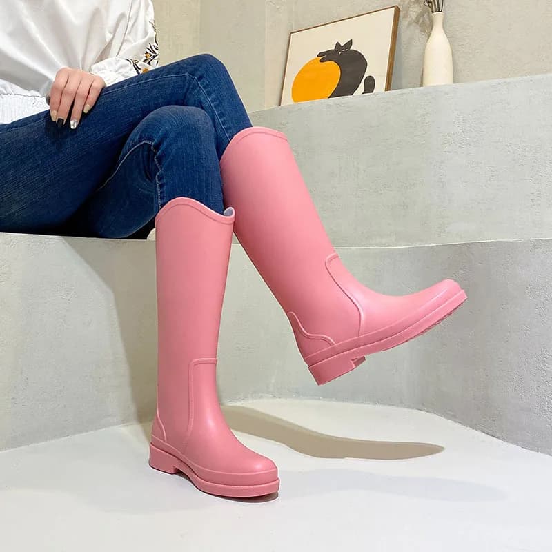 Fashionable High-Tube Rain Boots Women's Waterproof Non-Slip Kitchen Workwear Outerwear Rubber Shoes Wear-Resistant Slip-Resi...