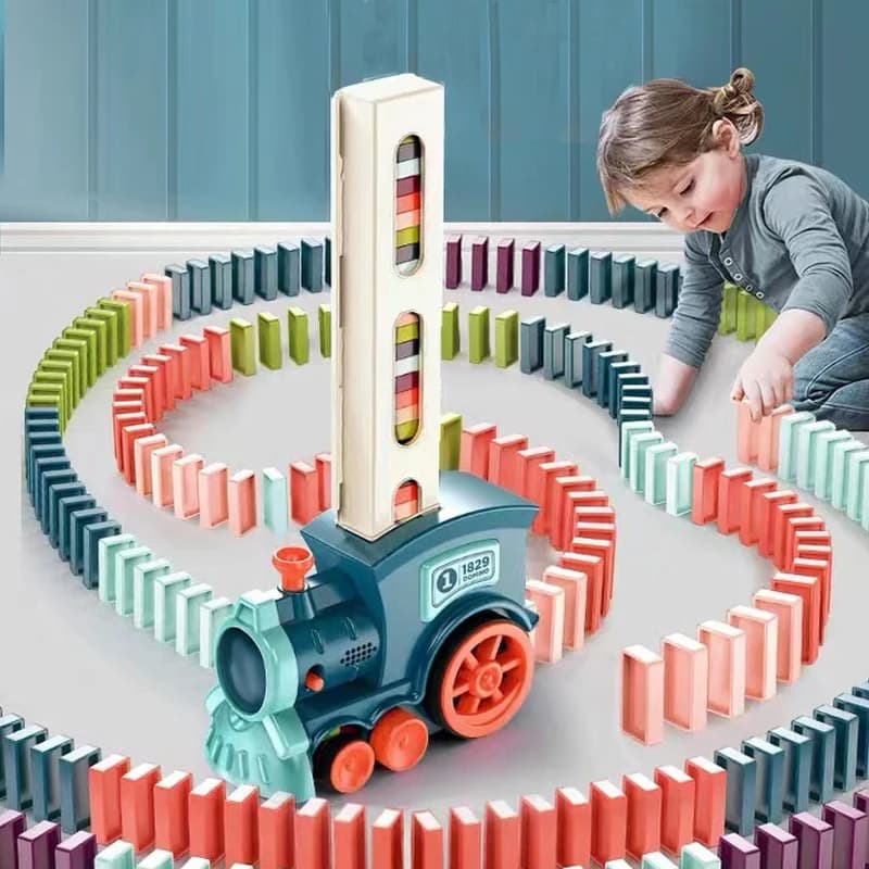 Treno Elettrico Automatico per Posa Domino, Clip per Domino e Accessori, Kit di Mattoncini, Giochi Educativi