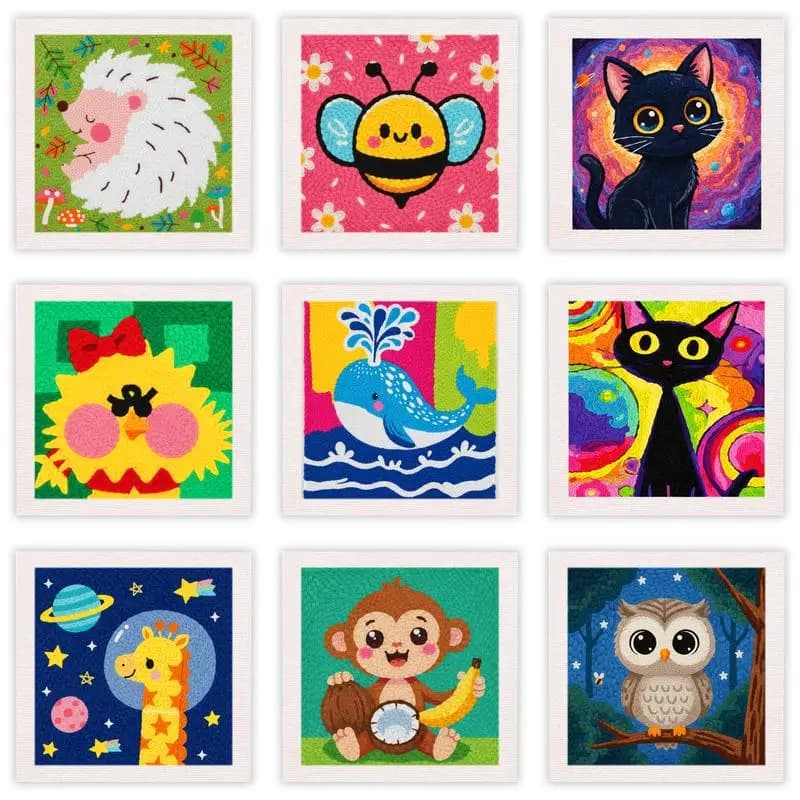 DIY Punch Needle Embroidery Kit Animal Design with Frame Yarn Painting Handmade Sewing Crafts Poke Embroidery for Creative Craft