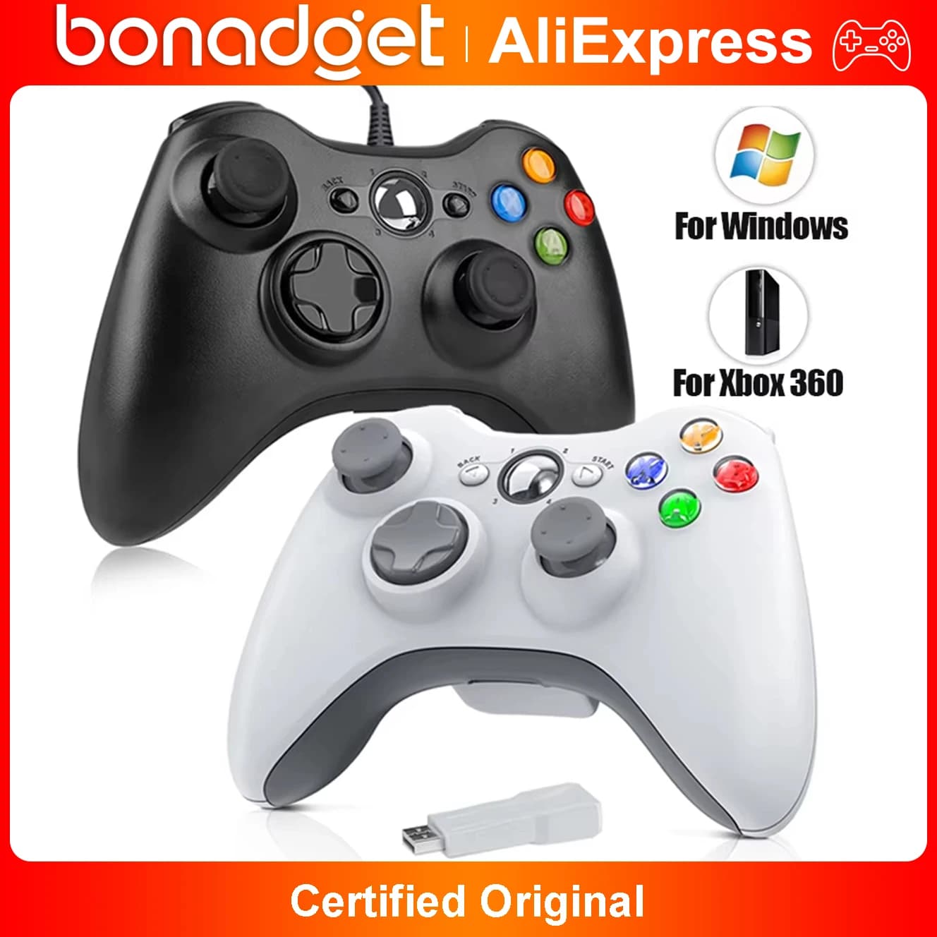Controller di Gioco Wireless 2.4G per Xbox 360/360 Slim/Lite/PC, Plug&Play, Joystick Preciso, Grilletto Reattivo, Doppia Vibrazione