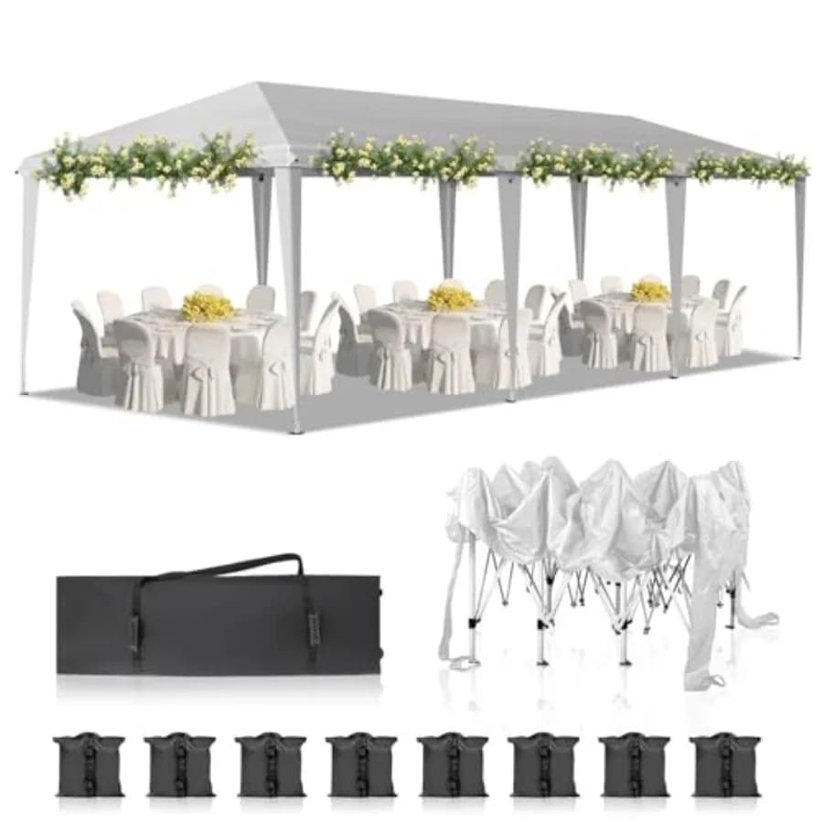 Tenda a baldacchino pop-up 10x30 per campeggio all'aperto e feste in patio, baldacchino in poliestere bianco con protezione UV, leggera e pieghevole