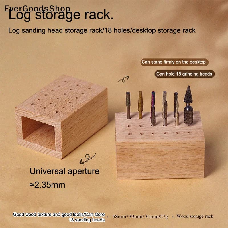 New 18 Holes Wood Nail Drill Bits Holder Stand Display Storage Box Nail Grind Head Organizer Empty Container Case Manicure Tool