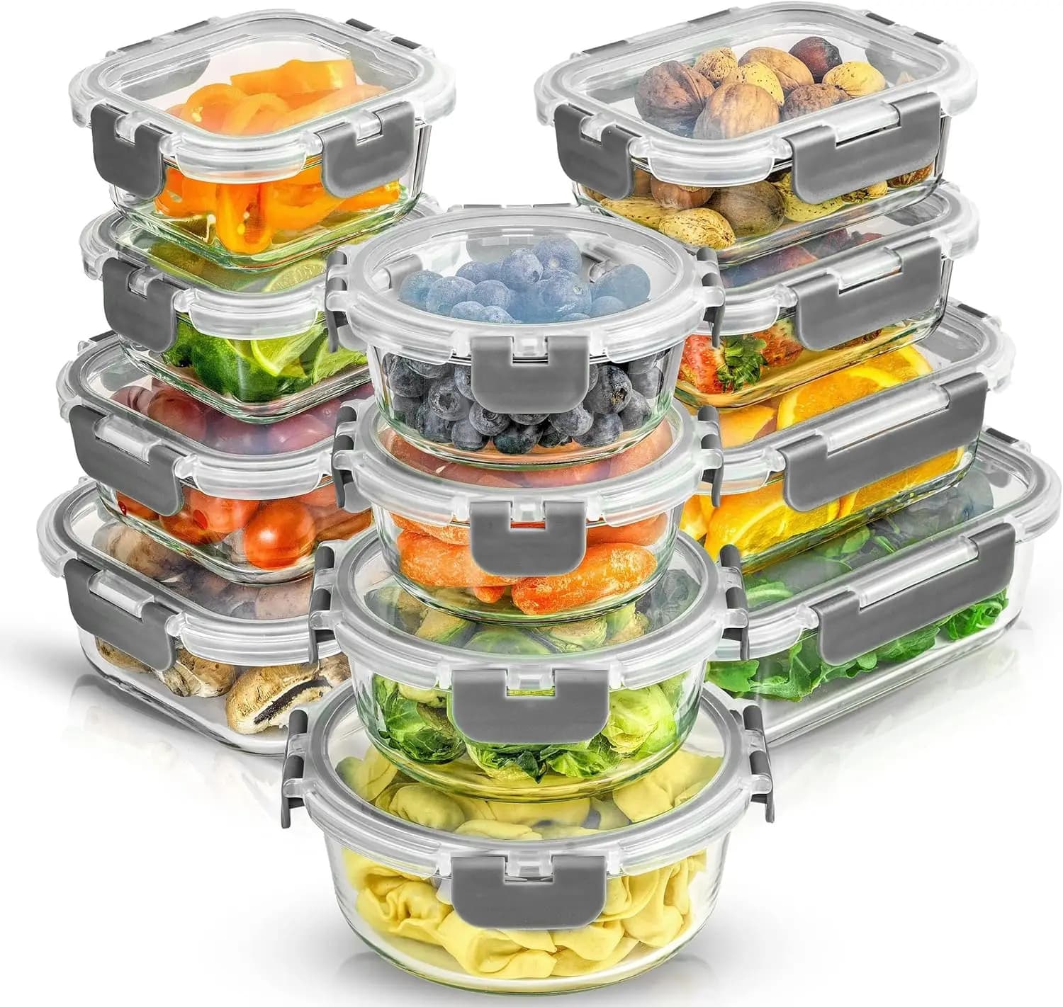 Set per alimenti in vetro con coperchi | 12 contenitori ermetici per congelatore, forno e microonde | Preparazione dei pasti e organizzazione della cucina