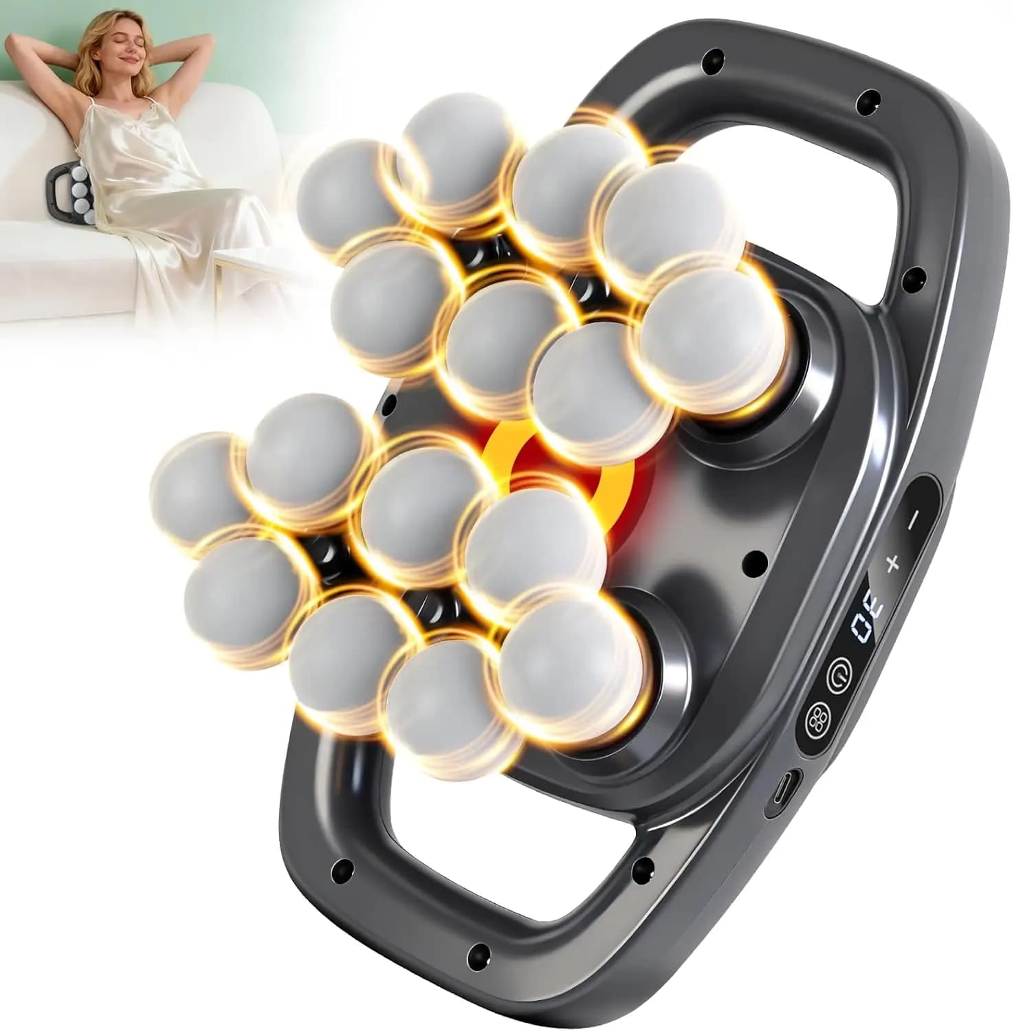 Electric Massage Gun at 16 Heads, 3 Modes, 30 Levels, Silent and Powerful, Full Body Massage, Spalle, Life, Legs, Lift from Pain to Back, Ideal