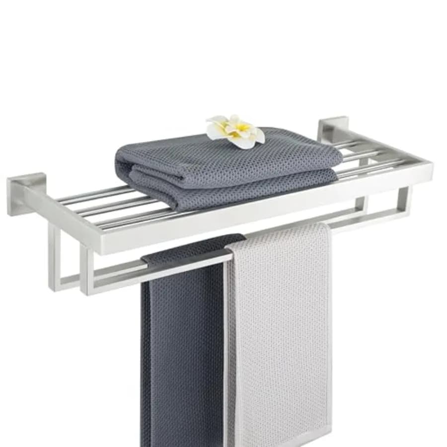 Portasciugamani con Doppia Barra da 24 Pollici, Portasciugamani da Parete per Bagno, Appendiasciugamani Quadrato in Acciaio Inox SUS304