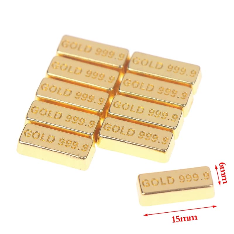 Set di 10 Pezzi Lingotti d'Oro in Miniatura 1:12 per Casa delle Bambole, Modellini di Monete, Decorazioni e Giocattoli