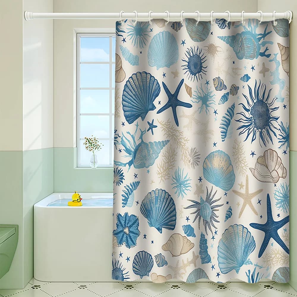 Tenda da doccia con elemento oceano blu, tenda da bagno impermeabile e antimuffa, tessuto per tende da doccia in stile mediterraneo