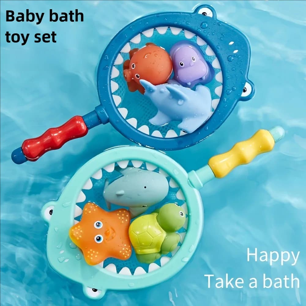 Giocattolo da Bagno per Bambini, Tartaruga con Spruzzo d'Acqua, Rete da Pesca, Squalo, Giocattolo Animale da Spremere, Giocattolo Galleggiante per Giochi d'Acqua