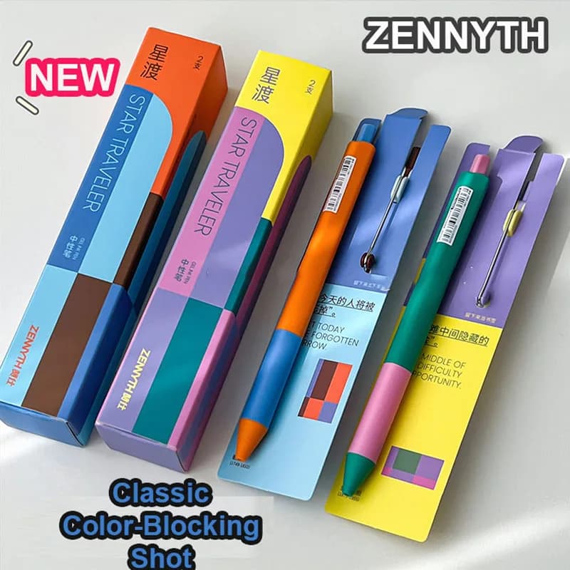 ZENNYTH Star Traveler Penna Gel Set da 2 pezzi Barile geometrico classico Scrittura liscia Penne nere Segnalibro creativo Forniture regalo eleganti