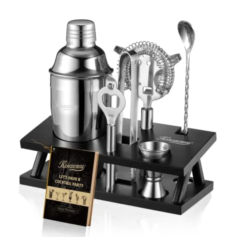 Set da Cocktail Professionale, Kit da Barman 6 Pezzi con Supporto, Set da Bar con Strumenti Essenziali: Shaker per Martini, Jigger