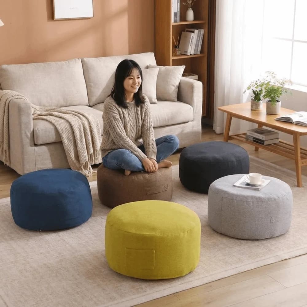 Multi-functional Round Seat Cushion Cover Unstuffed with Pocket Storage Leg Bench Large Capacity Toy Storage Bag Meditation Use