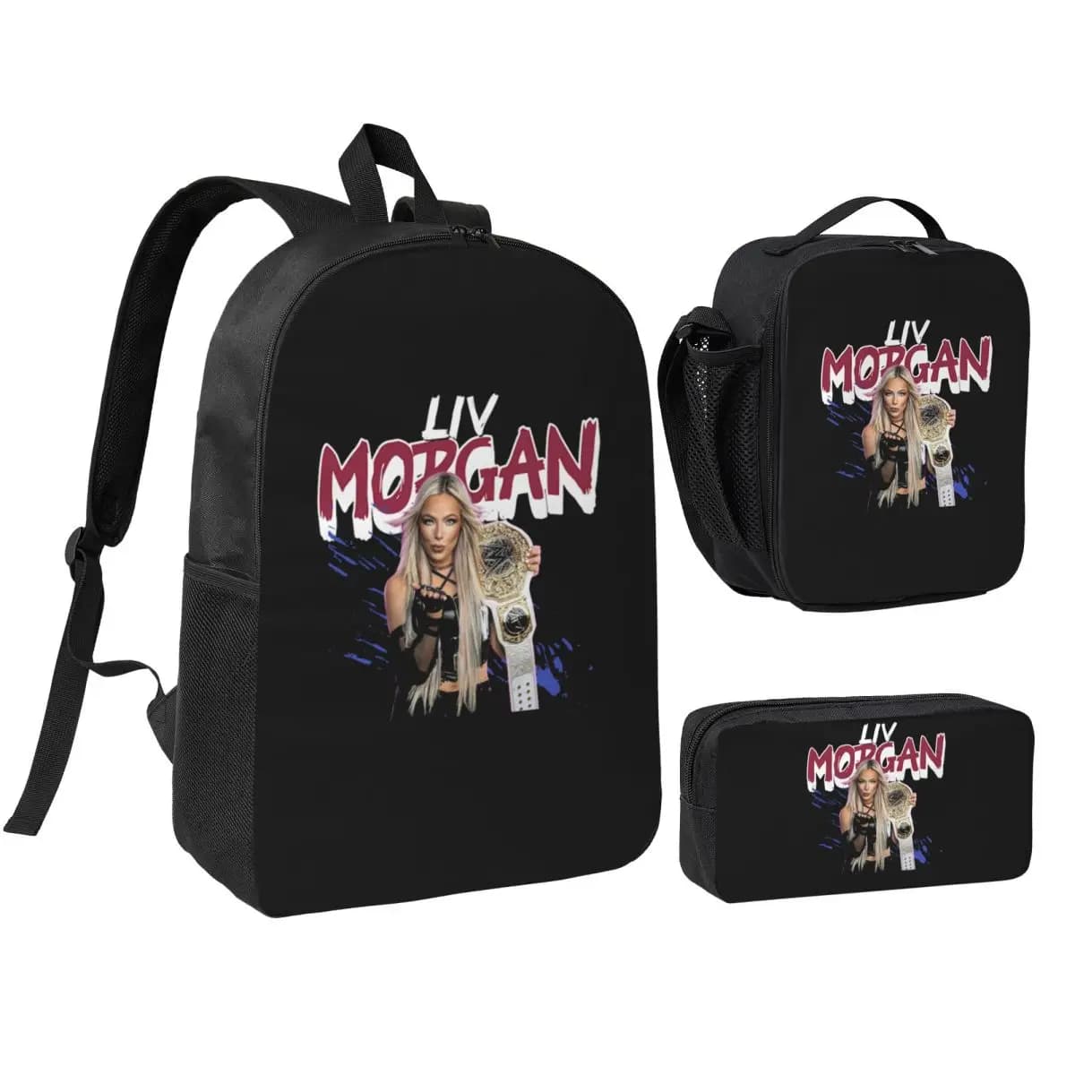 Zaino Liv Morgan per ragazzi e ragazze, borsa per libri, borsa da scuola, borse a tracolla, 3 pezzi, borsa termica per il pranzo, astuccio per matite