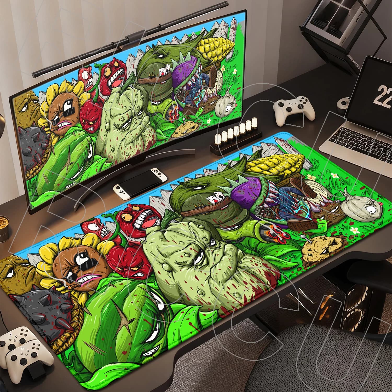 Tappetino per mouse XXL HD con stampa PVZ Plants vs. Zombies, tutte le scene, tappetino grande per tastiera, laptop, accessori per PC da gioco, tappetino da scrivania anime