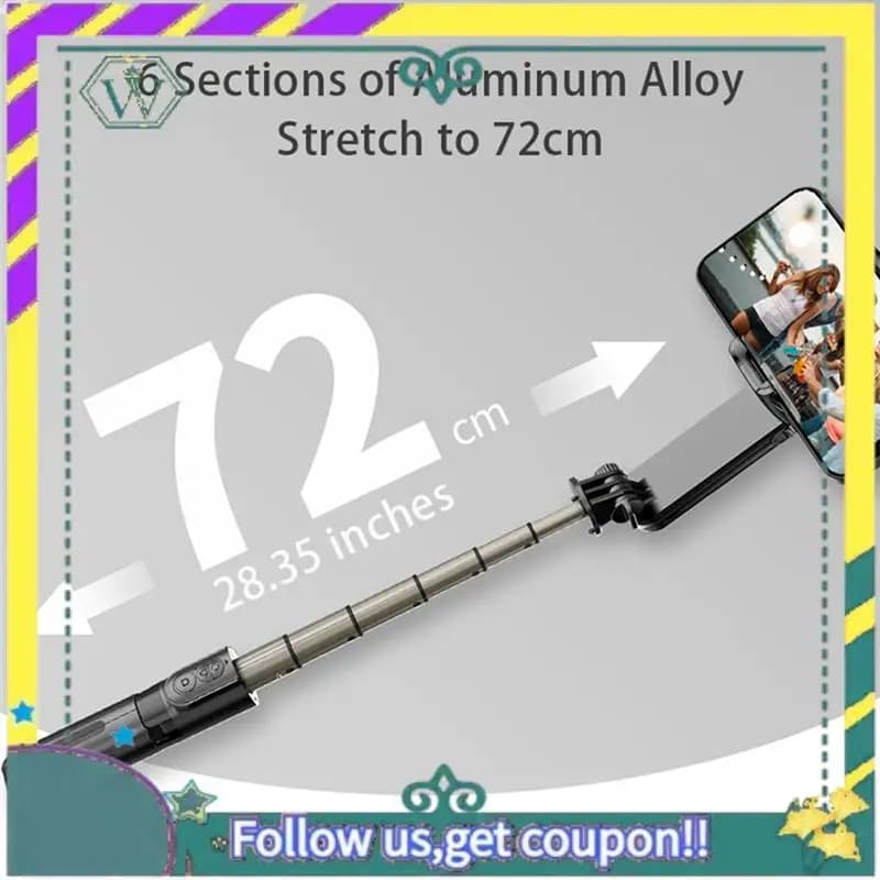 NUOVO stabilizzatore cardanico portatile supporto per selfie stick Bluetooth supporto per selfie con luce di riempimento regolabile per smartphone facile da usare nero