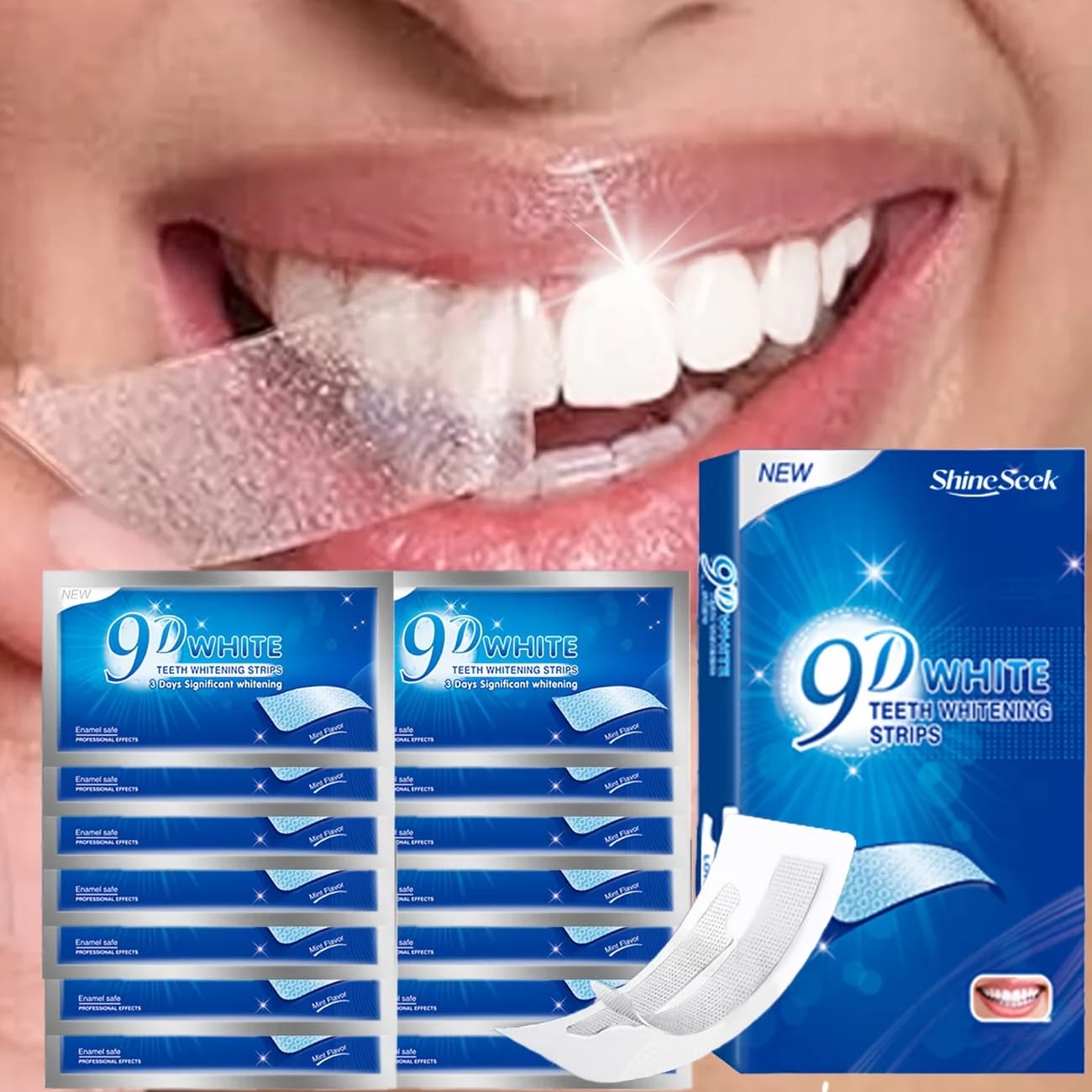 14 Strips 5D/9D Dentali Gel for Deep Cleansing, Denti and Sensible Gengives, Easy and Adhesive Application, Daily Use Patch, Tooth Whitening