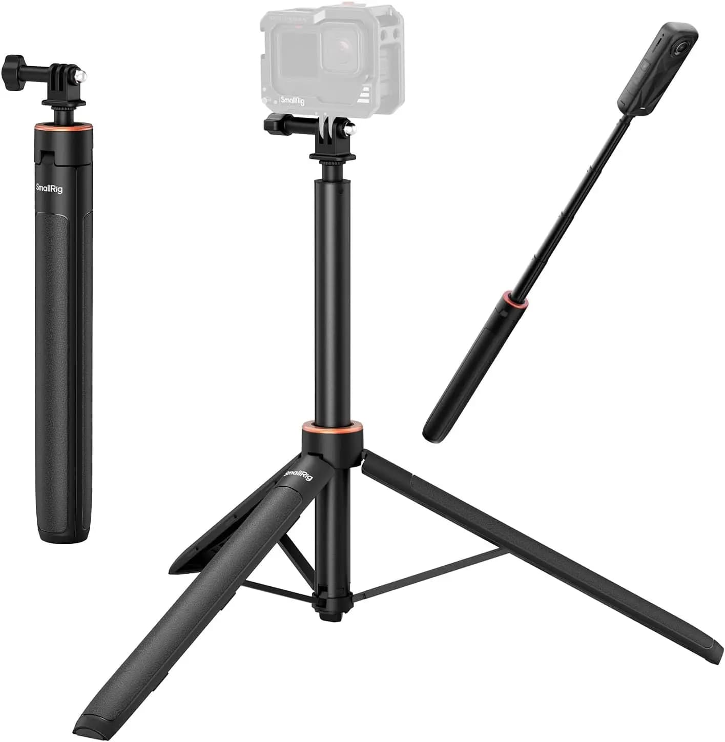 Bastone Selfie Estensibile con Treppiede per Action Cam e Fotocamere Mirrorless, Altezza Regolabile, Leggero e Pronto per il Viaggio