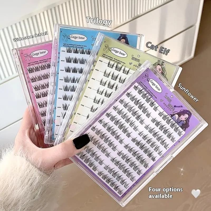Fake Gege Bear eyelashes without glue, easy application in 3 steps, natural appearance, perfect for beginners with sunflower design, DIY eyelashes