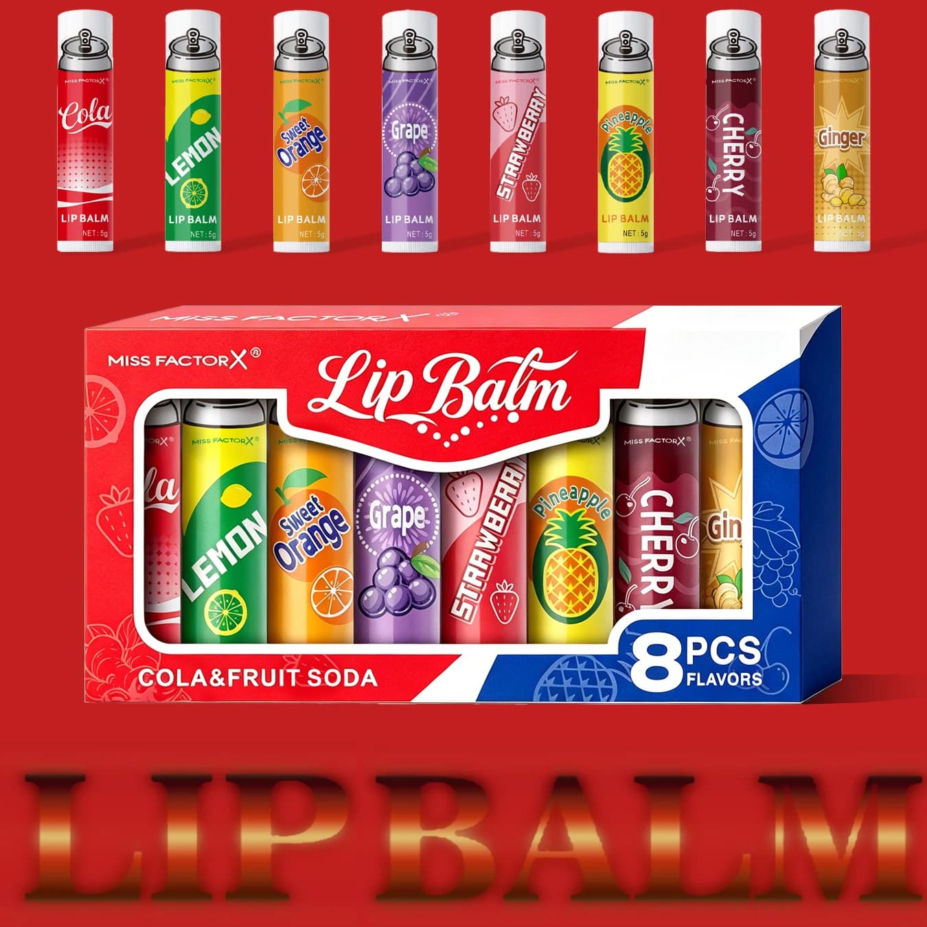 Set di 8 Balsami Labbra Ispirati alle Bevande Gassate, Idratazione a Lunga Durata e Anti-Screpolature, 8 Fragranze, Ideale per Uso Quotidiano e Regali Festivi