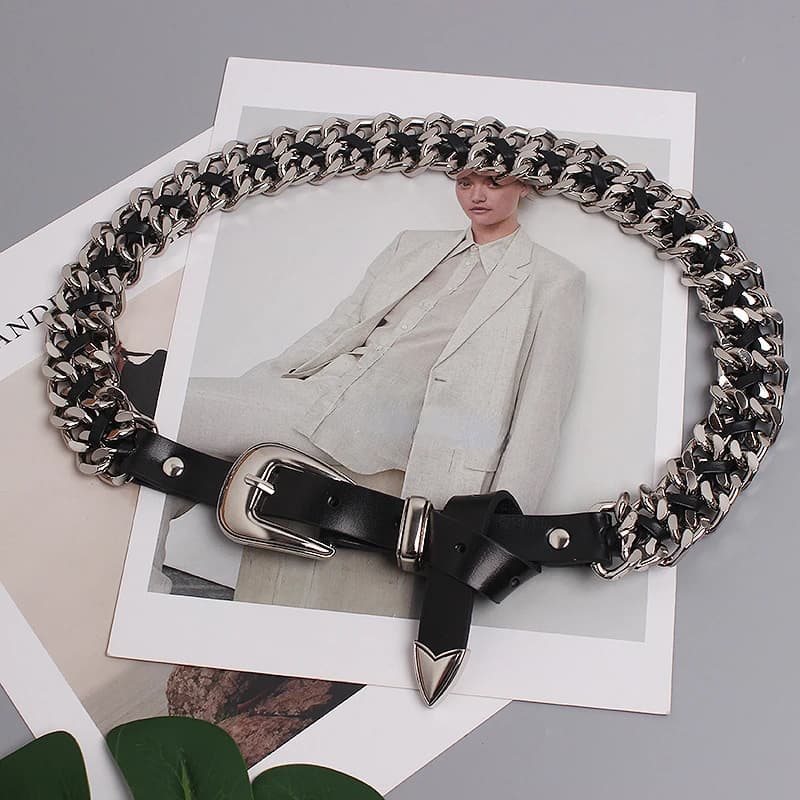 Hip Hop Metal Belt Women's Fashion Dress Jeans Belt Decorative for Women Trendy Street Gold Chains Waist Accessories for Clothing