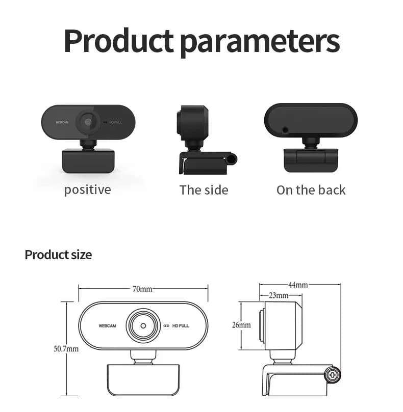 Webcam Full HD 1080P - Compact USB camera with built-in microphone with 360 ° Clip for laptop/desktop