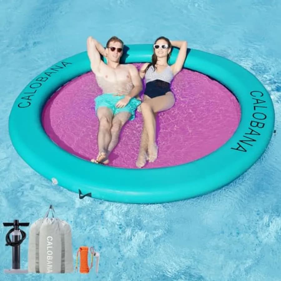 Piattaforma Galleggiante Gonfiabile Rotonda per Adulti, Amaca Galleggiante in PVC Blu Resistente con Cuciture Rinforzate, Extra Stabile, Doppia Camera d'Aria