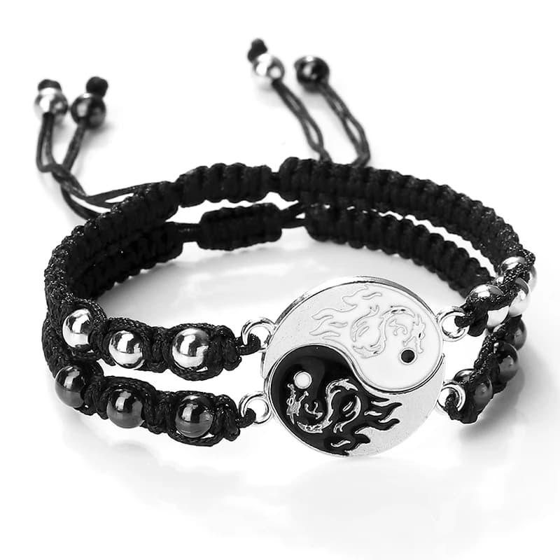 2 pz/set Drago Tai Chi Gossip Braccialetto Intrecciato per Le Donne Degli Uomini Best Friends Braccialetti Yin Yang Regolabili Coppia di Moda Gioielli
