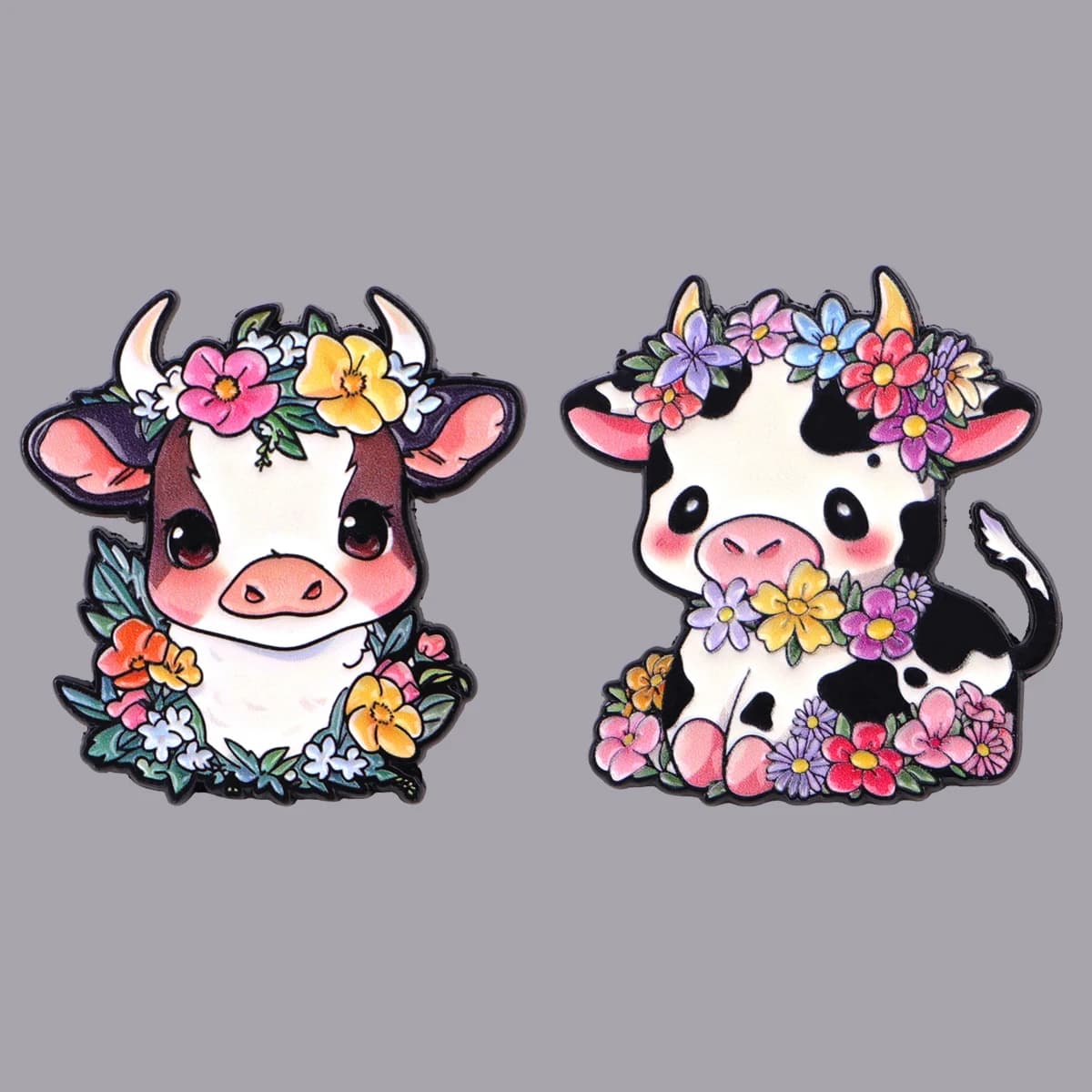 Spilla smaltata di mucca fiore Simpatiche spille di animali da fattoria in bianco e nero su vestiti Borsa con distintivo Risvolto Donna Uomo Gioielli Regalo per gli amici