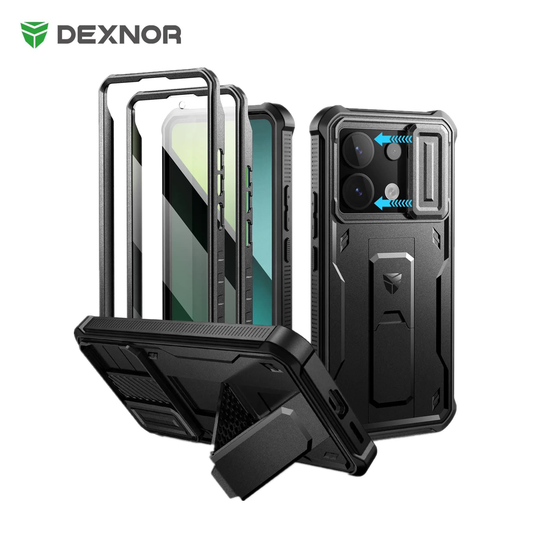 Per Redmi Note 13 Pro 5G custodia custodia antiurto per armatura robusta per tutto il corpo con copertura della fotocamera e cavalletto con protezione dello schermo integrato