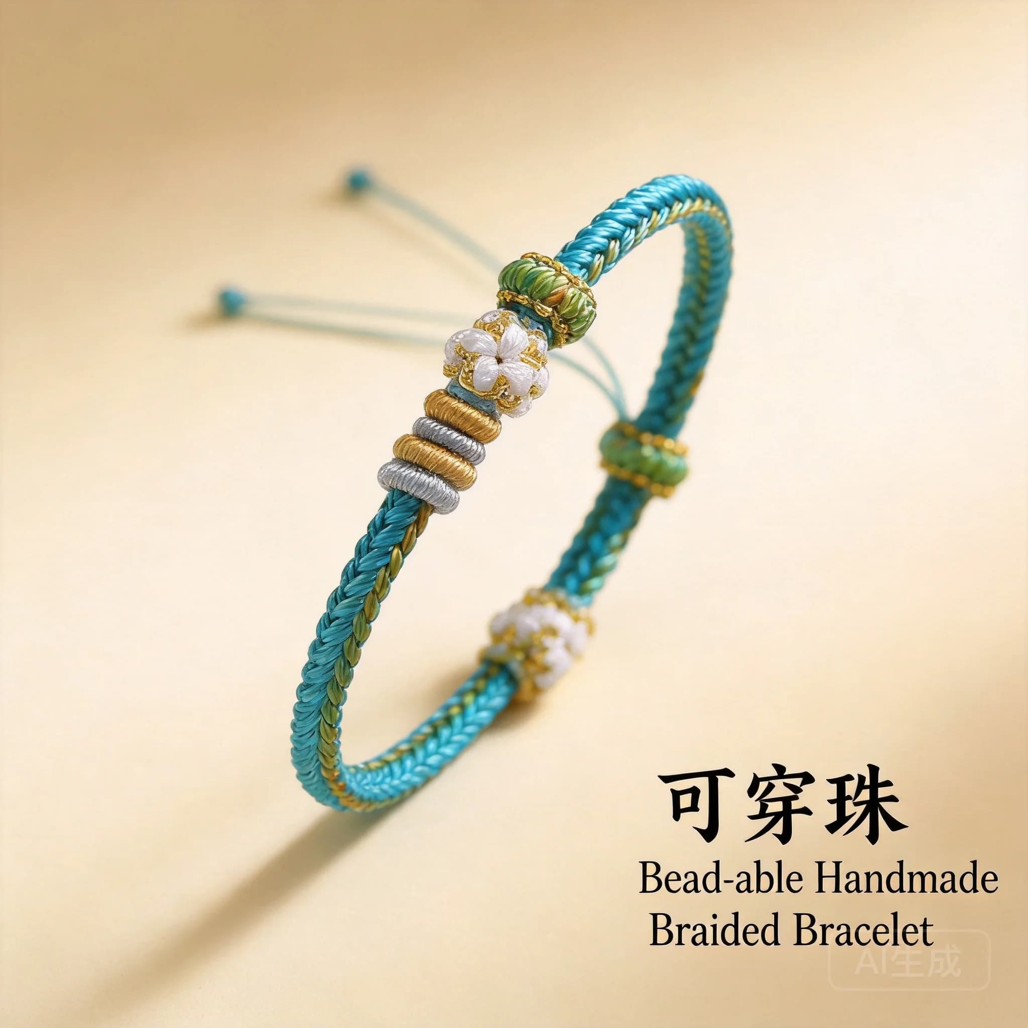 Braccialetto Fatto a Mano in Stile Cinese con Nodo a Otto Fili e Fiori di Pesco, 14-18 cm, Semilavorato Fai-da-Te, Cordino Regolabile per Perline e Ciondoli