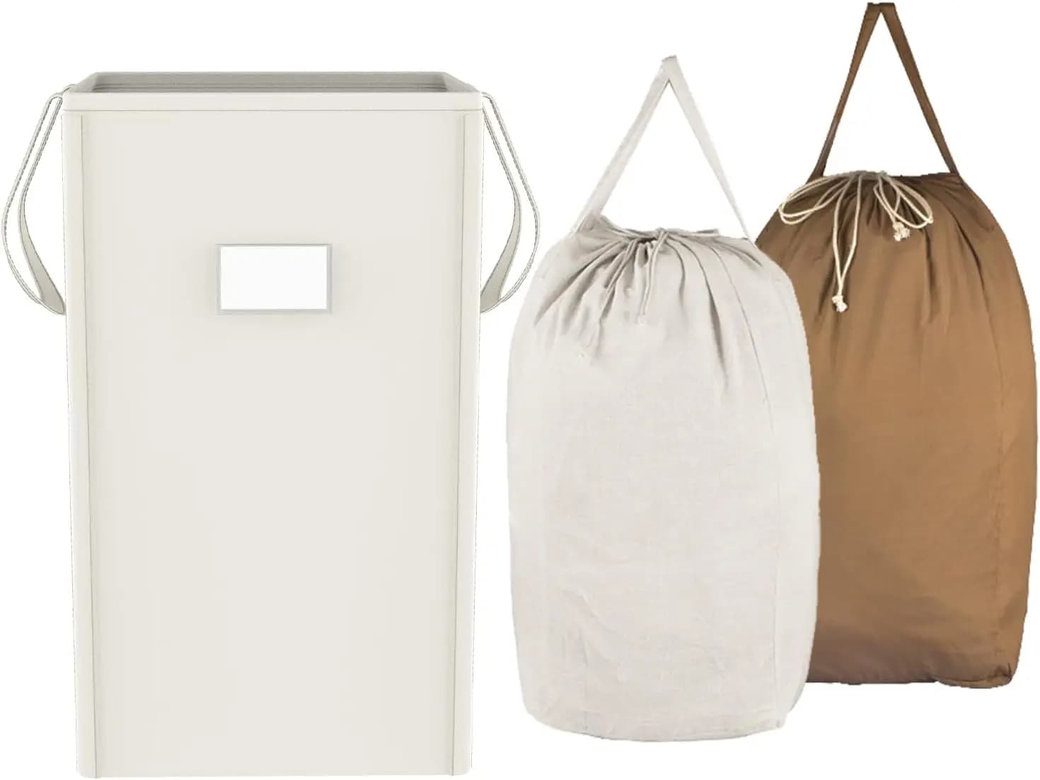 210L Collapsible Laundry Hamper with 2 Washable Bags, Handles & Sorting Card, Foldable Dorm Laundry Basket, Cream White