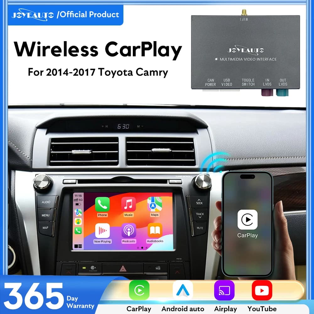 JoyeAuto for 2014-2017 Toyota Camry Wireless CarPlay Android Auto Retrofit interface Ki Mirroring AirPlay USB Flash Rear Camera
