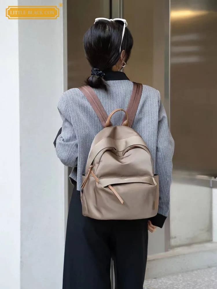 Zaino da scuola coreano alla moda da donna con cerniera, in nylon leggero, impermeabile, versatile per viaggi
