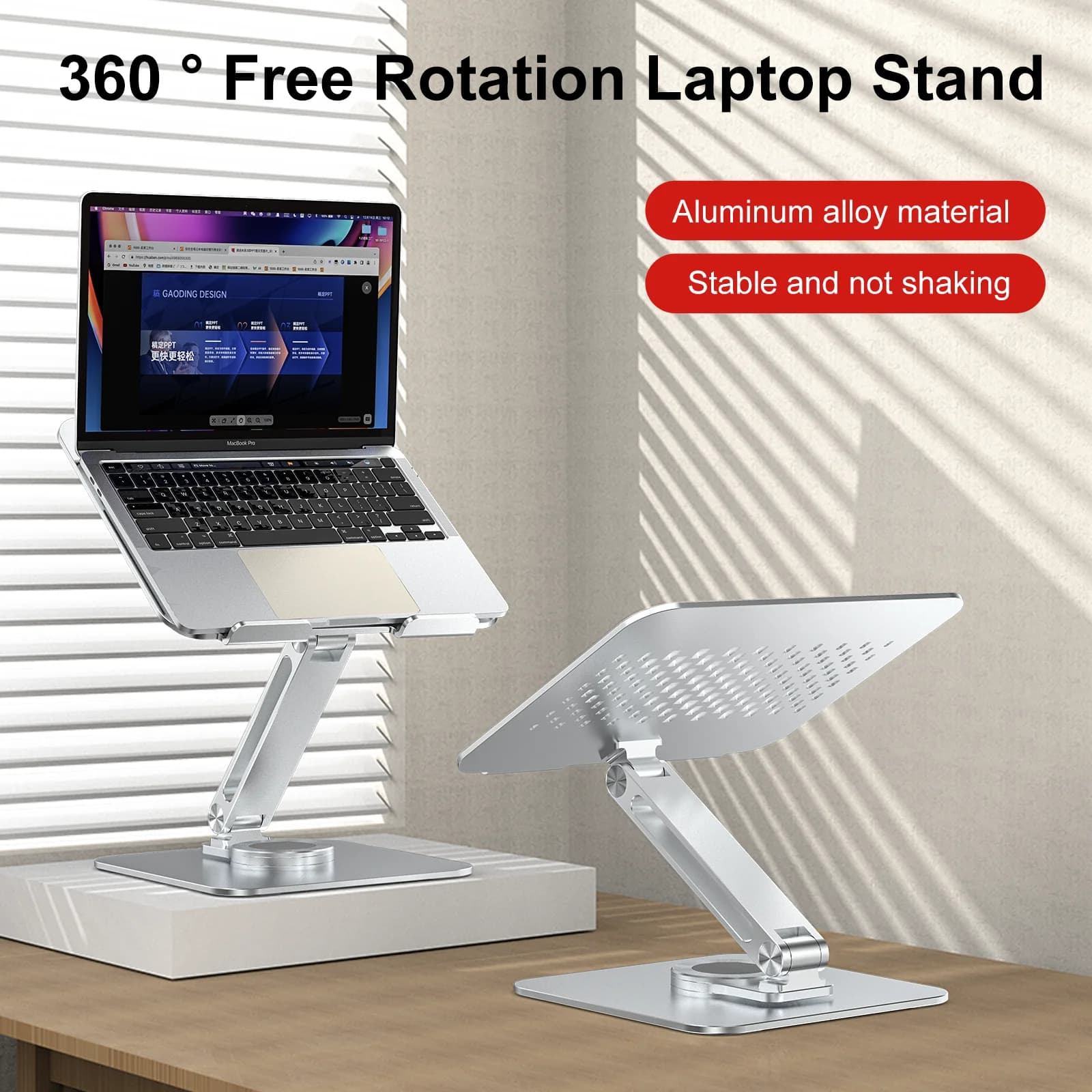 Aluminum Alloy Laptop Stand for Desk Foldable Riser Holder Computer Stand Compatible with MacBook Pro Air/HP/Dell 10-17" screen
