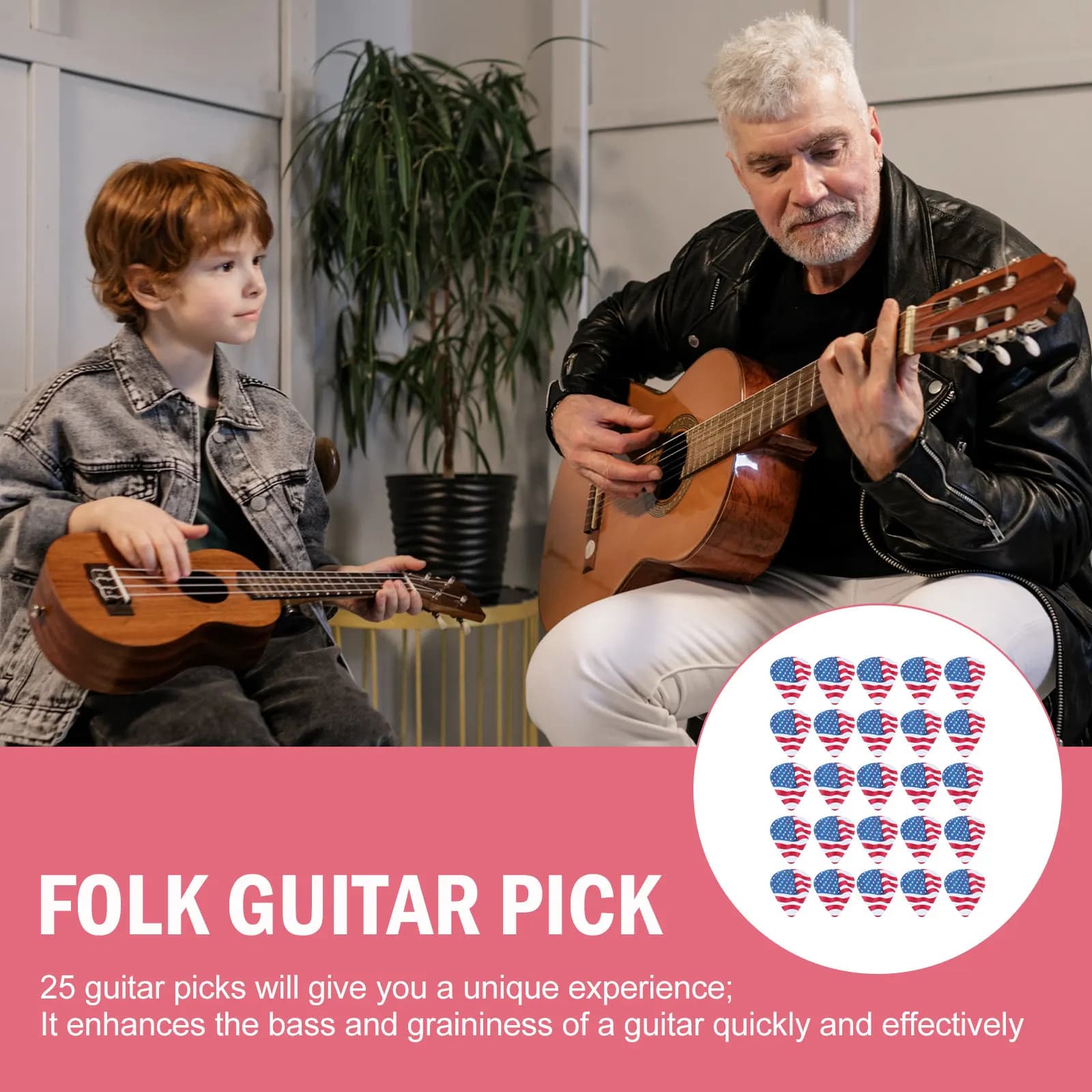 25 Pezzi Plettri Leggeri per Chitarra Acustica ed Elettrica, Accessori Portatili per Pratica, Suono Chiaro e Forte, Plettri per Ukulele