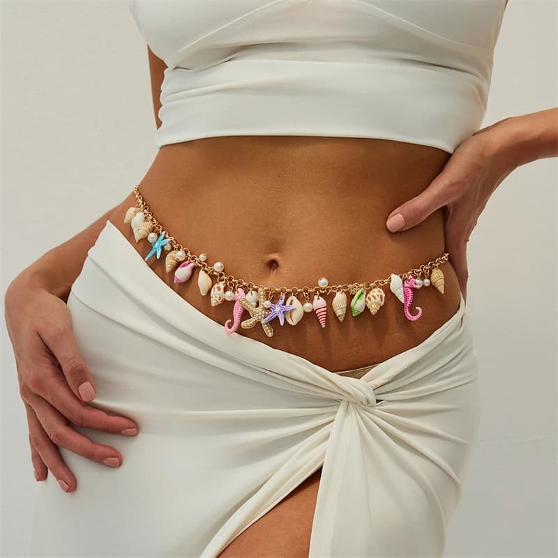 Boho Star Navy with Shell Pendant Chain Life for Women New Fashion Pearl Marine Waist Beads Lifestyle Bikini Chain for the belly Jewelry for the body