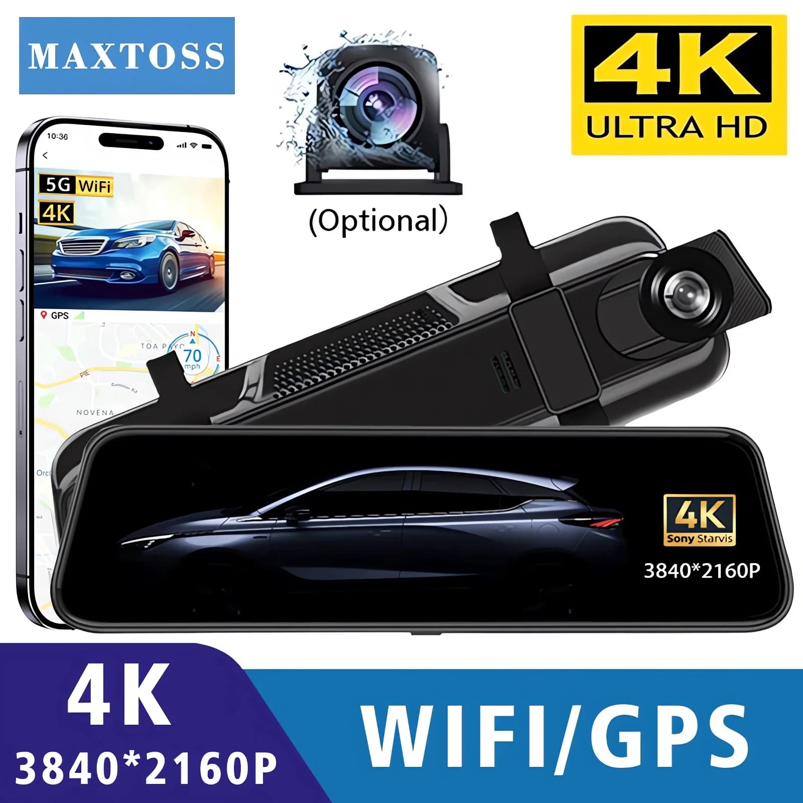 Auto 10 Pollici 4K 3840*2160P Dvr Dash Cam Supporto Wifi GPS Doppia Lente Dashcam Specchietto retrovisore Video Drive Registratore fotocamera Registrar