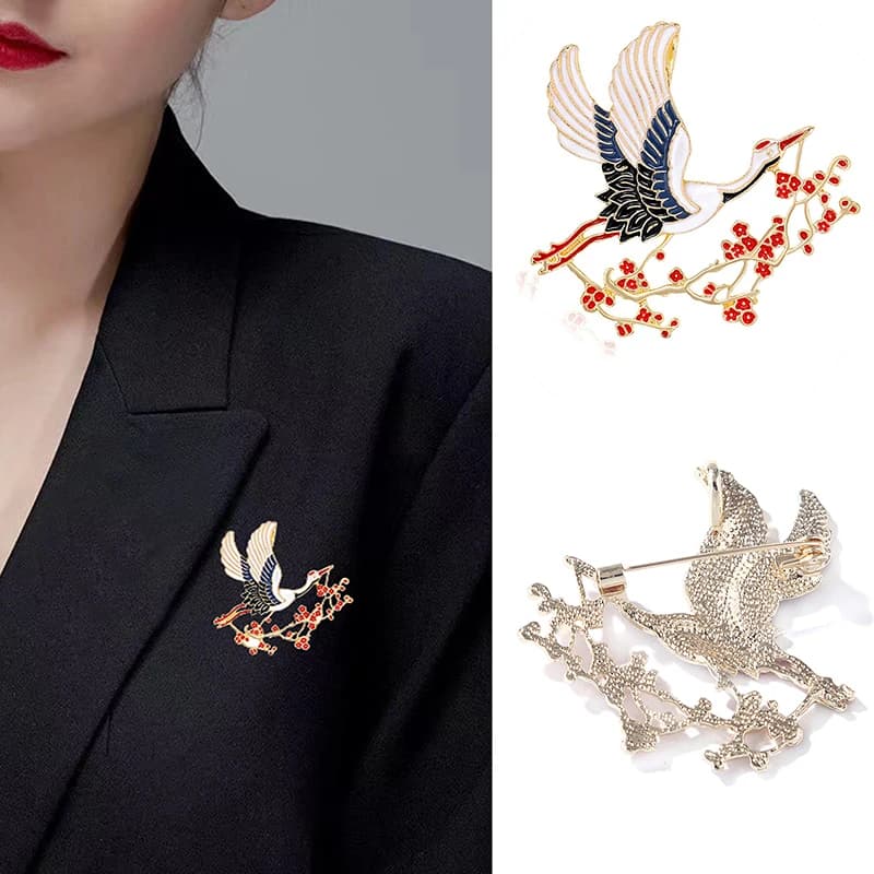 Enamel Flower Crane Pins For Women Gift For Party Pins With Bird Animals Unisex