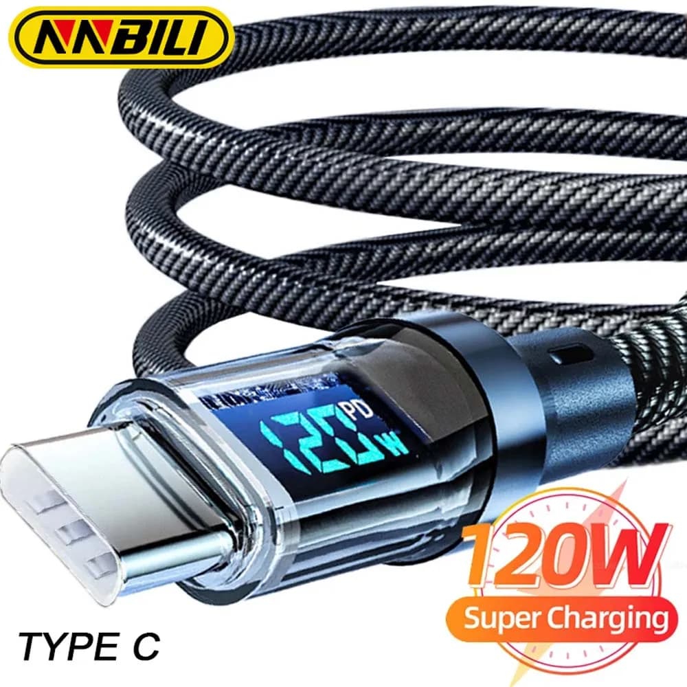 NNBILI 100W USB C 120W USB A charging cables with LED screen, USB C=C-C, USB A=A-C, not compatible with Xiaomi iPhone Samsung