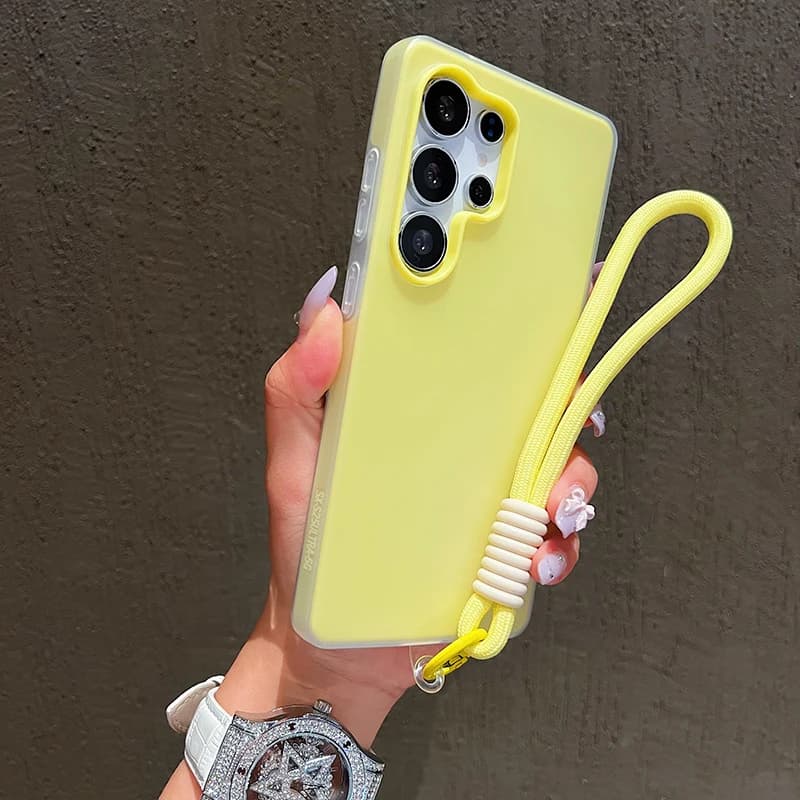 Custodia per telefono con laccetto da polso colori caramella per Samsung Galaxy A26 A35 A54 A16 A56 S25 S24 S23 S22 Ultra Plus FE anti-caduta
