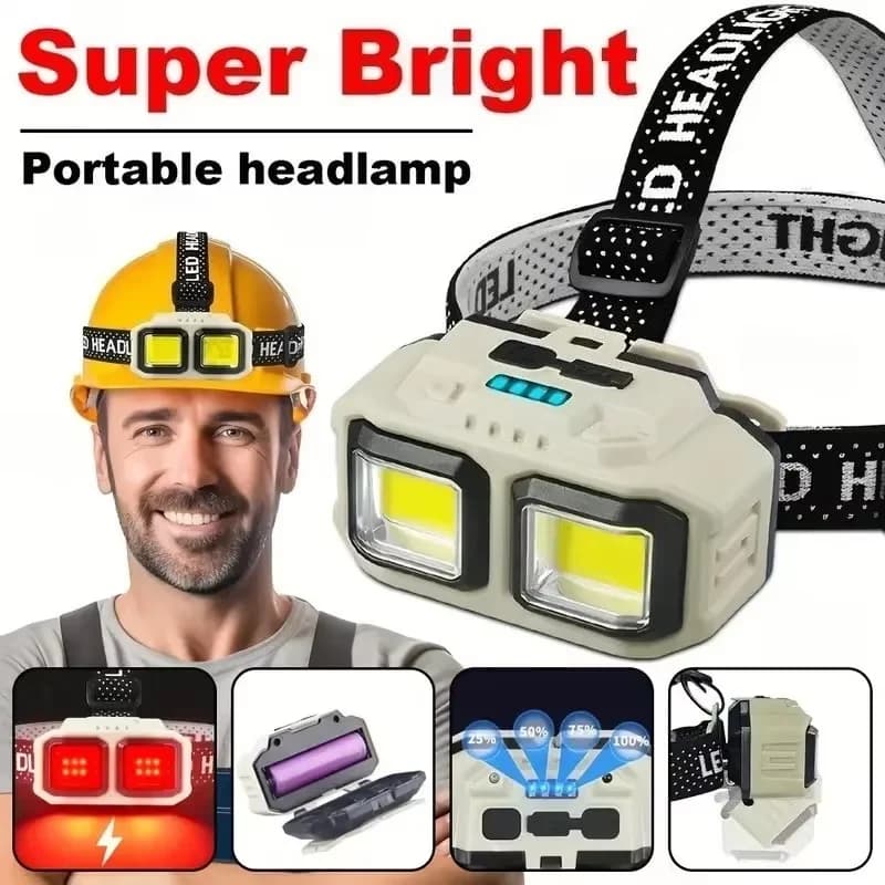 Powerful COB Front Lamp Rechargeable with Induction, Safety Lighting Headlight, Ideal for Camping, Cycling and Fishing