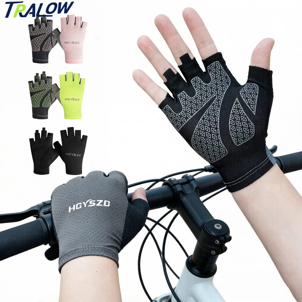 Cycling Gloves TRALOW Professional Summers Half fingers Breathable Elastics Light for Men Women Gym Fitness Fishing Sport
