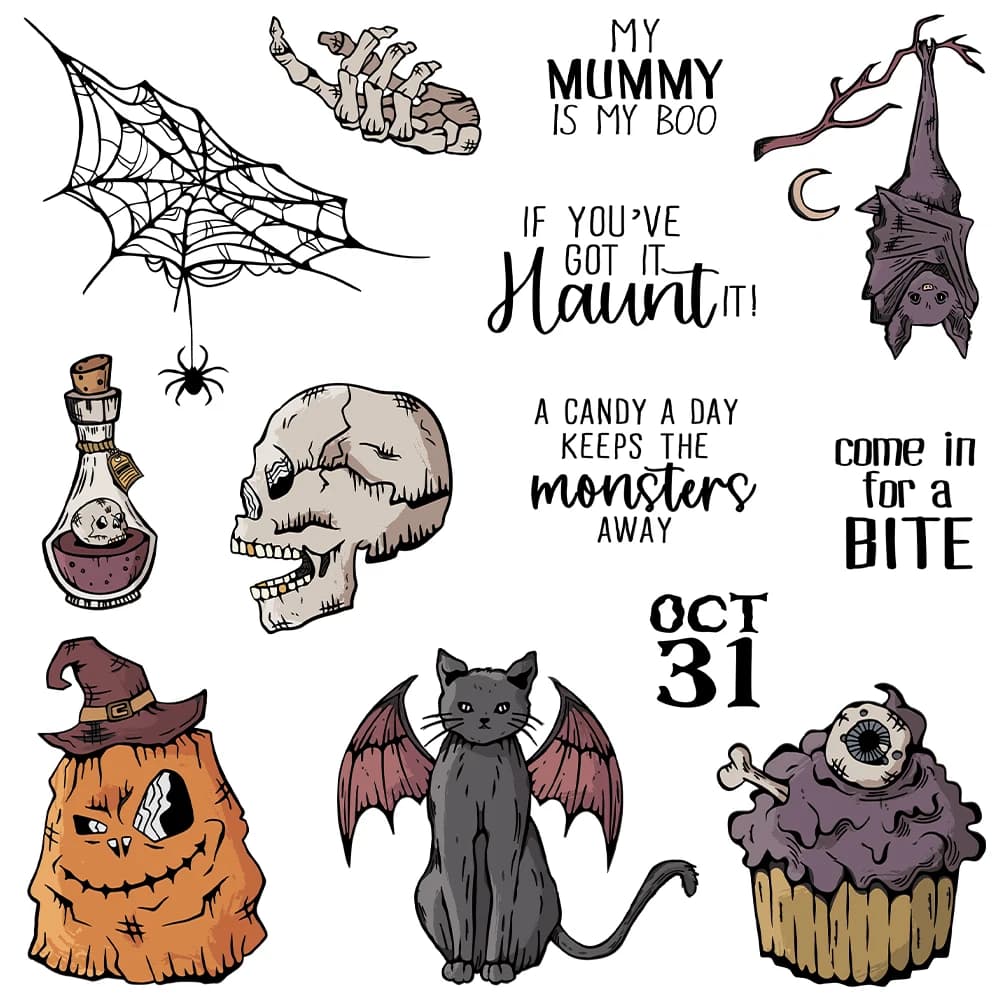 Mangocraft Happy Halloween Decor Series Metal Cutting Dies Clear Stamp DIY Scrapbooking Dies Silicone Stamps for Cards Albums