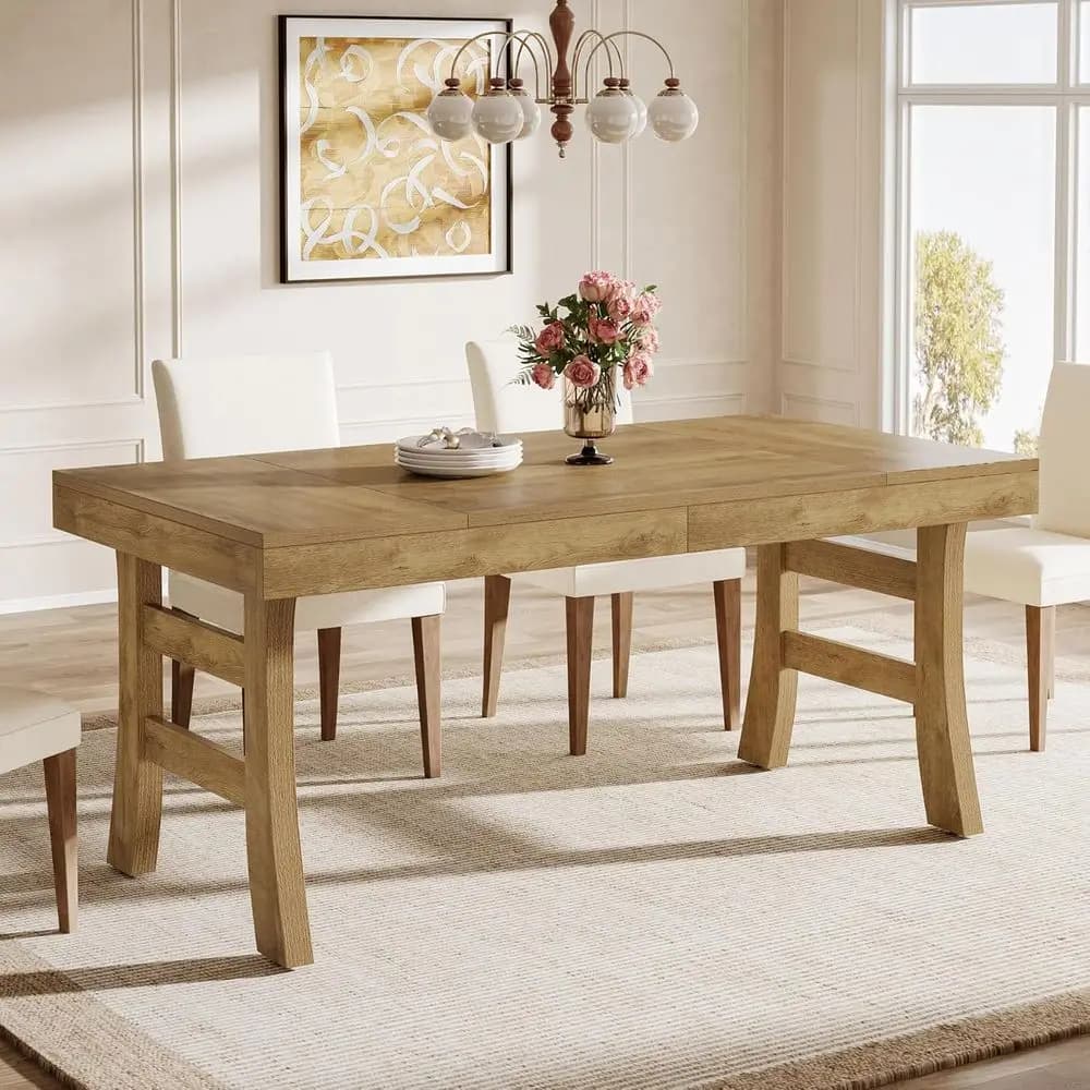 Tavolo da Pranzo Grande 63 per 4-6 Persone, Elegante Set Cucina/Sala da Pranzo Marrone Chiaro con Gambe Robuste