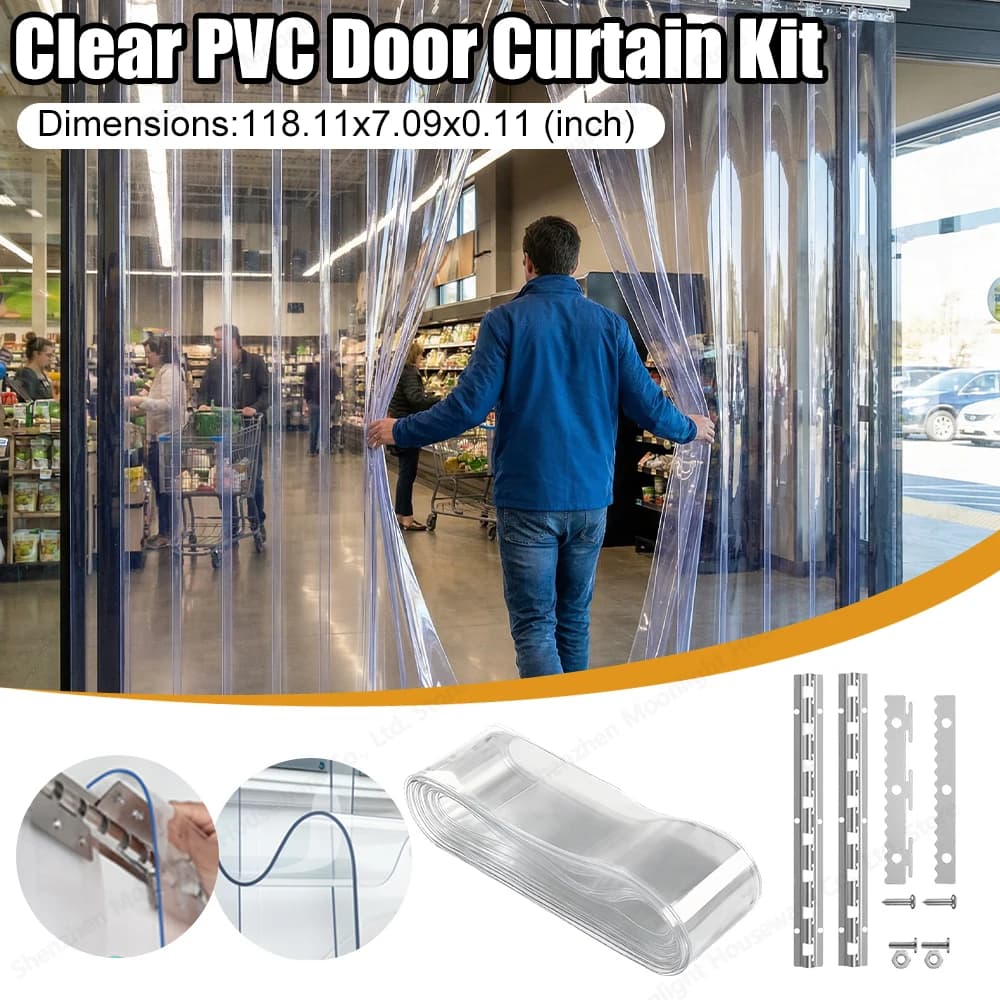 Kit di tende a strisce in PVC liscio e trasparente, impermeabili, isolanti, fresche in estate e calde in inverno, per magazzini, officine, garage e porte di casa.