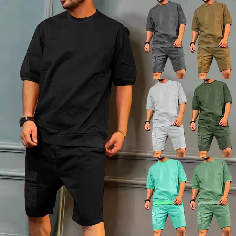 Men's Casual Sportswear, Shorts of Beach in Sleeves Court, Length Five Quarters, Clothing Multi-Table in Comodo Fabric Mixed Cotton