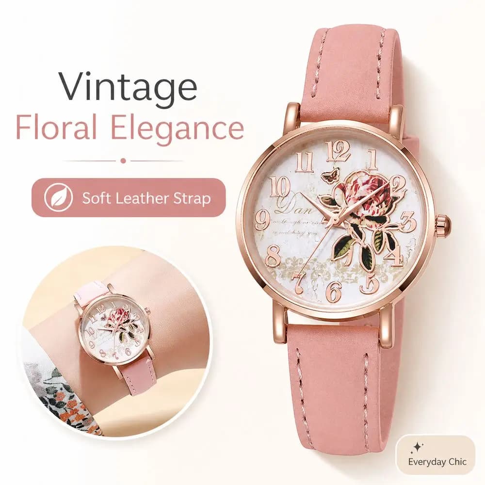 Creative Gift Boho Style Wrist Watches Multicolor Rainbow Color Quartz Watch PU Arabic Numerals Floral Wristwatch Women Girls