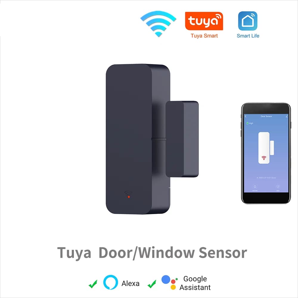 Tuya WiFi Sensore per porte e finestre Sensore di contatto Avvisi del sensore intelligente Allarme Protezione di sicurezza Funziona con Yandex SmartLife Alexa